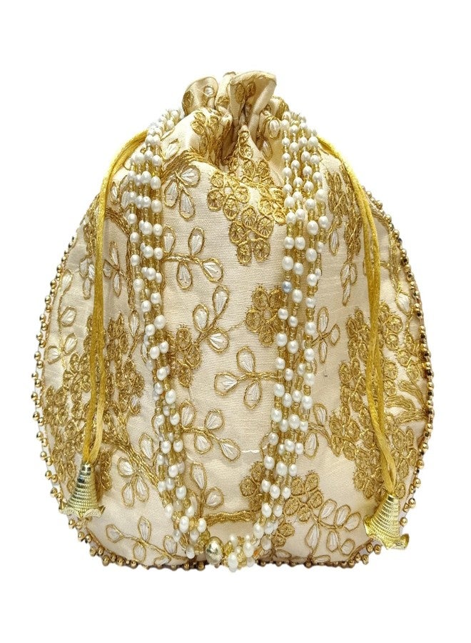 ATHZ Potli bag Cream Golden Matka Design for Women Wristlets Return Gifting handbags for Festivals Purses - Image 1